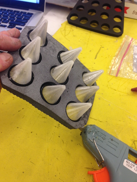 Gluing cones into the EVA foam.