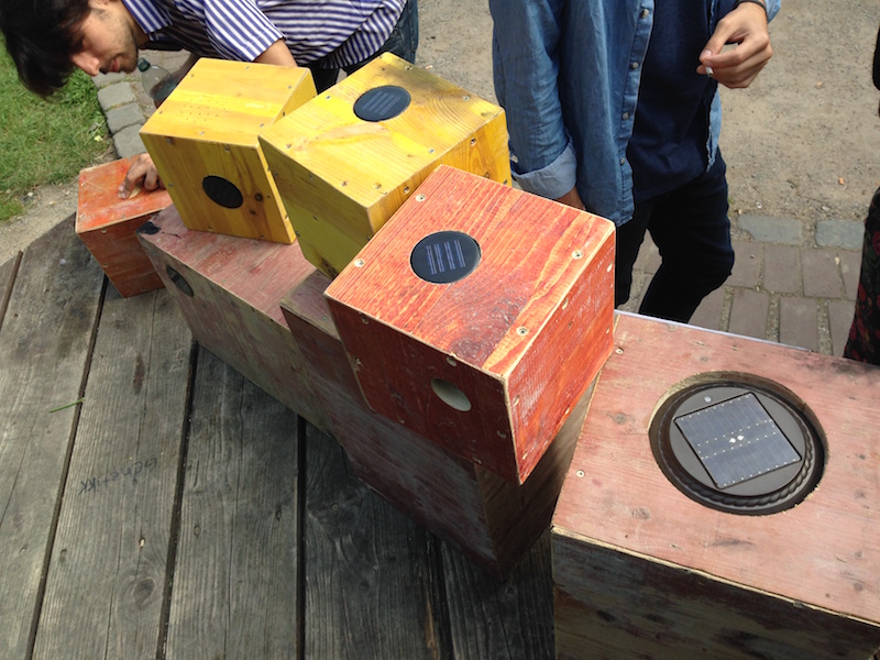 Solar powered boxes.