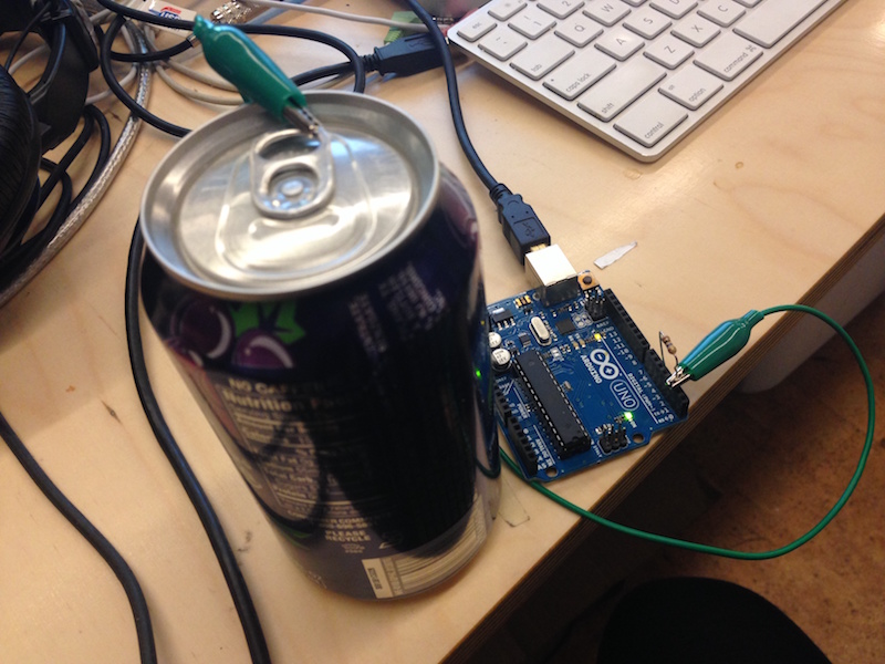 Capacitive touch controller using soda can and Arduino.
